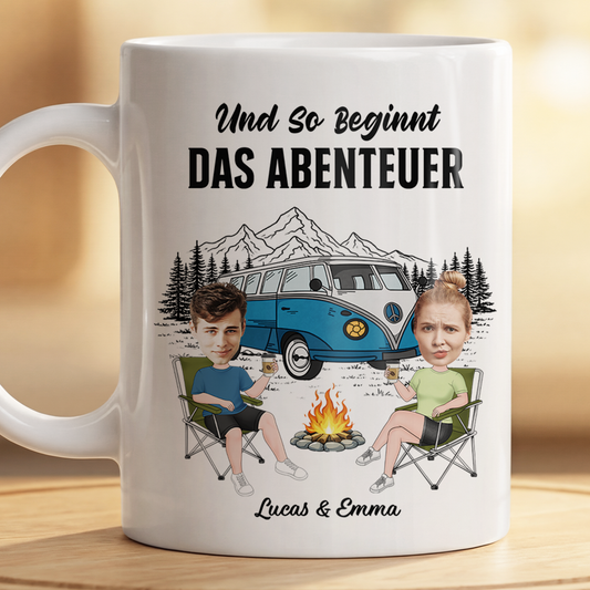 9031MGE2 und so beginnt das abenteuer personalisierte paar geschenke tassen camping 9031mtfcg