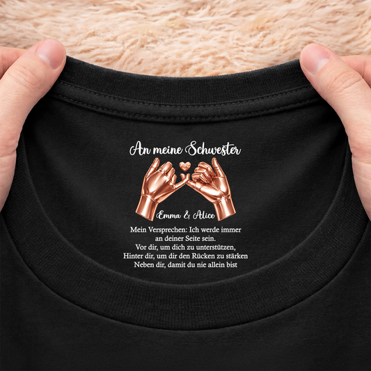 9067AGE2 du bist niemals alleine personalisiertes geschenk schwarzes t shirt nackenlabel drucken tochter freundin 9067aa6epa