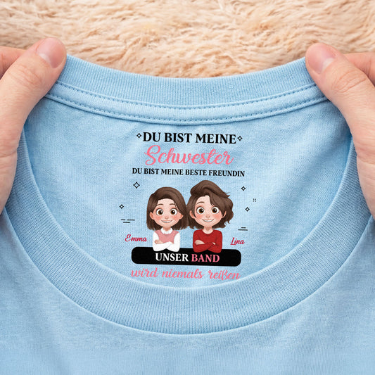 9068AGE2 unser band wird niemals reissen personalisiertes geschenk weisses t shirt nackenlabel drucken tochter sohn schwester bruder 9068aa6fsa