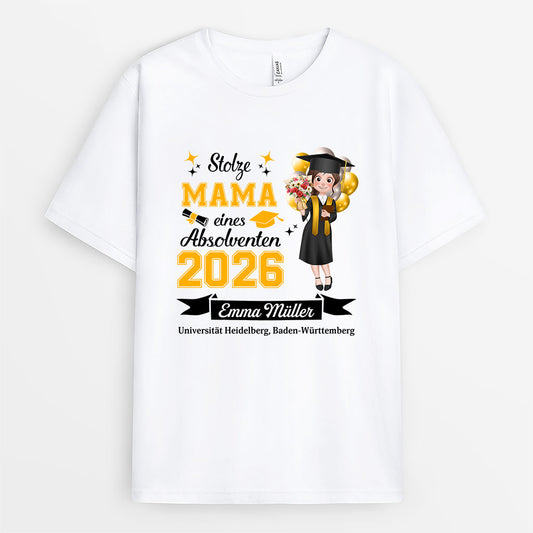 9144AGE1 stolze mama eines absolventen personalisierte geschenke abschluss t shirts damen_ manner weiss 9144aspla
