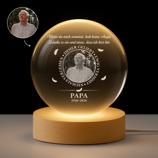 9169LGE1 immer geliebt personalisierte trauergeschenke kristallkugel foto papa mama 9169lsfcb