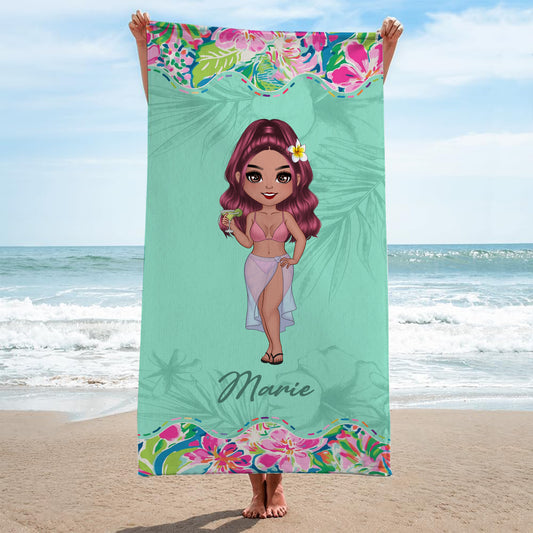 9280BGE2 frau am strand bikini personalisierte geschenke fur frauen strandtuch tropical 9280bndna