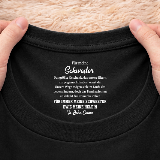 fur immer mein bruder ewig mein held personalisiertes geschenk schwarzes t shirt nackenlabel drucken bruder schwester 9255aacfpb