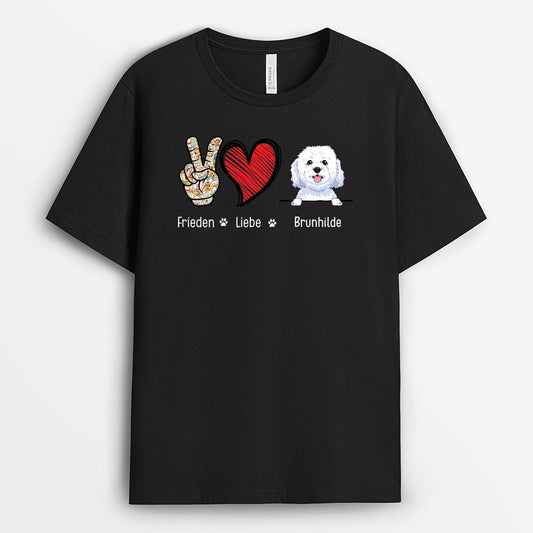 0084A010CGE1 personalisierte T Shirt geschenke hunde hundeliebhaber frieden liebe