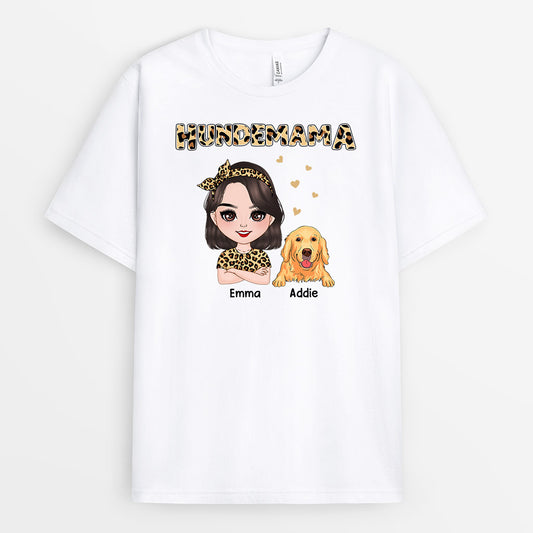0815AGE1 Personalisierte Geschenke T Shirt Leopard Hunde Hundemama Hundebesitzer