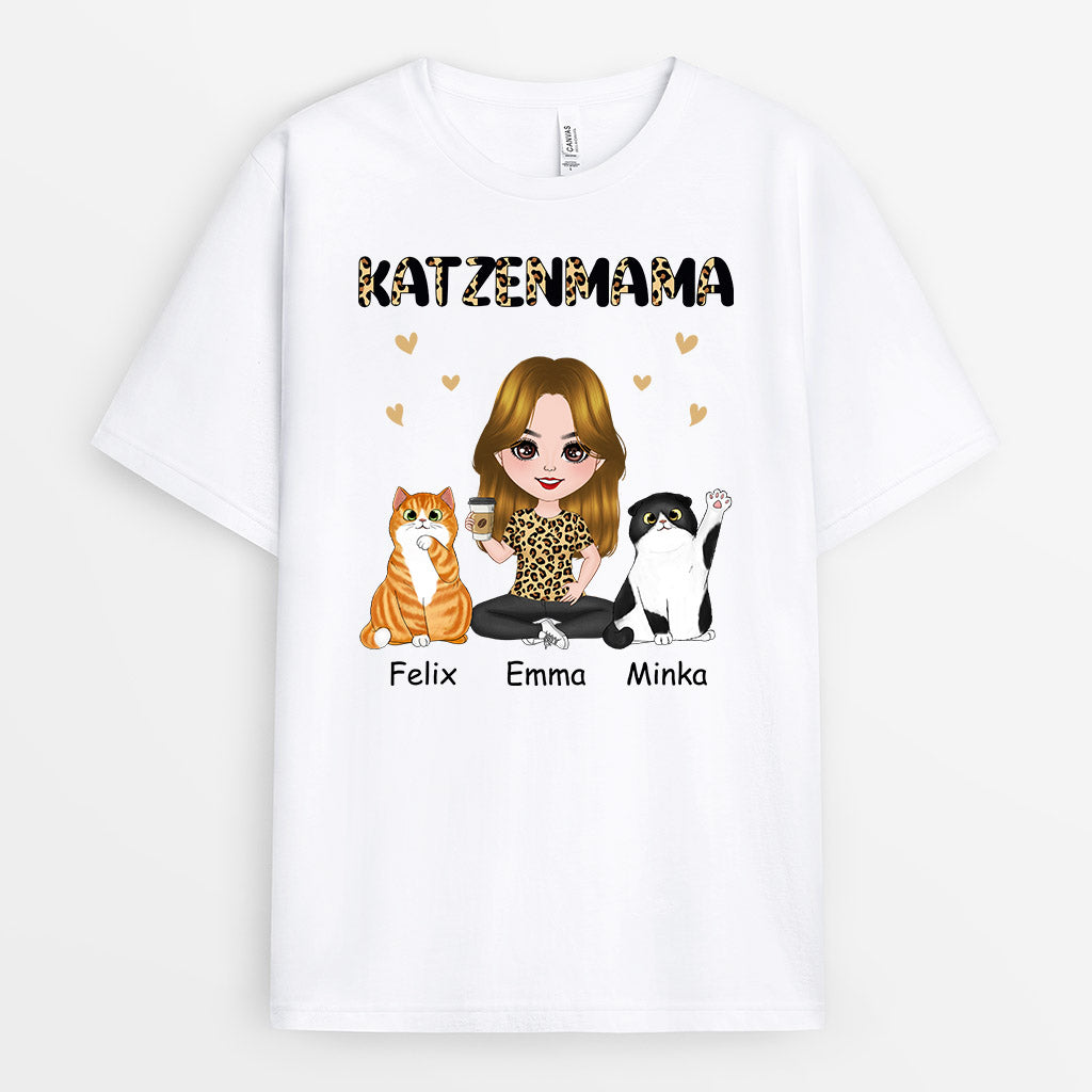 Katzenmama Leopard - Personalisierte Geschenke | T-Shirt für Katzenbesitzer