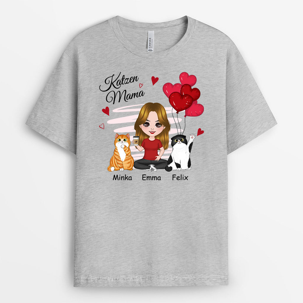 Rote Herzen Katzenmama - Personalisierte Geschenke | T-Shirt für Katzenbesitzer