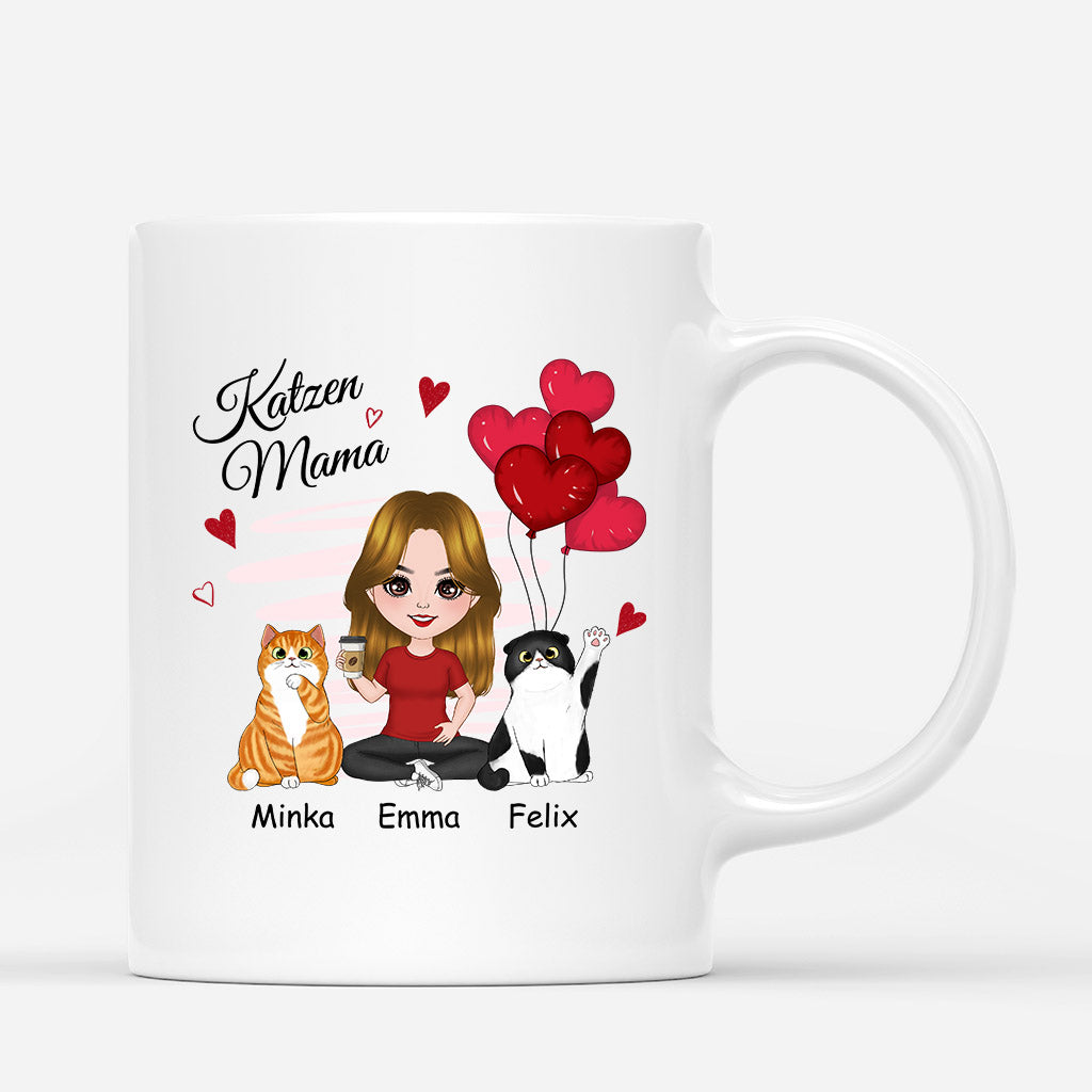 Rote Herzen Katzenmama - Personalisierte Geschenke | Tasse für Katzenbesitzer