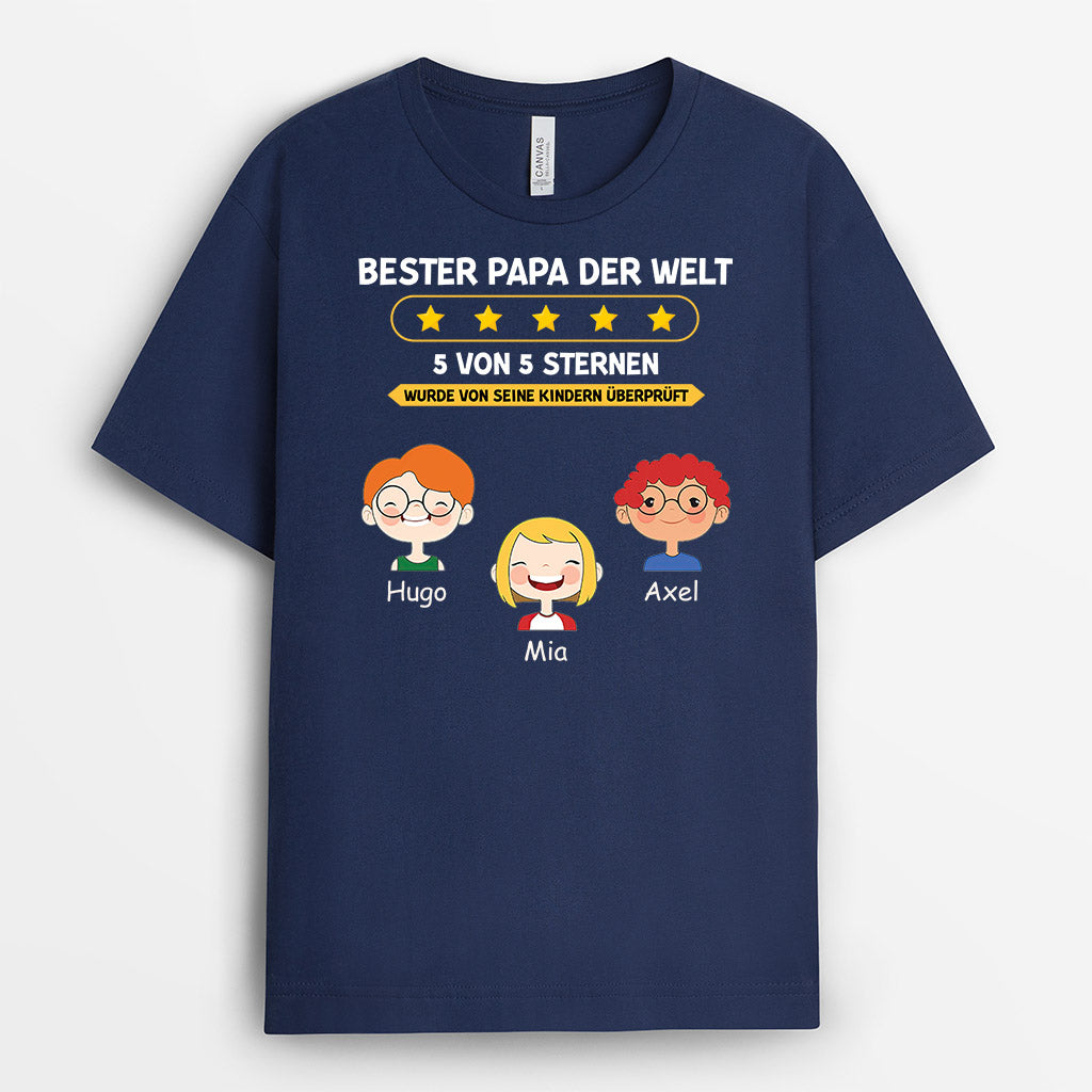 Bester Papa 5 Sternen - Personalisierte Geschenke | T-Shirt für Papa/Opa
