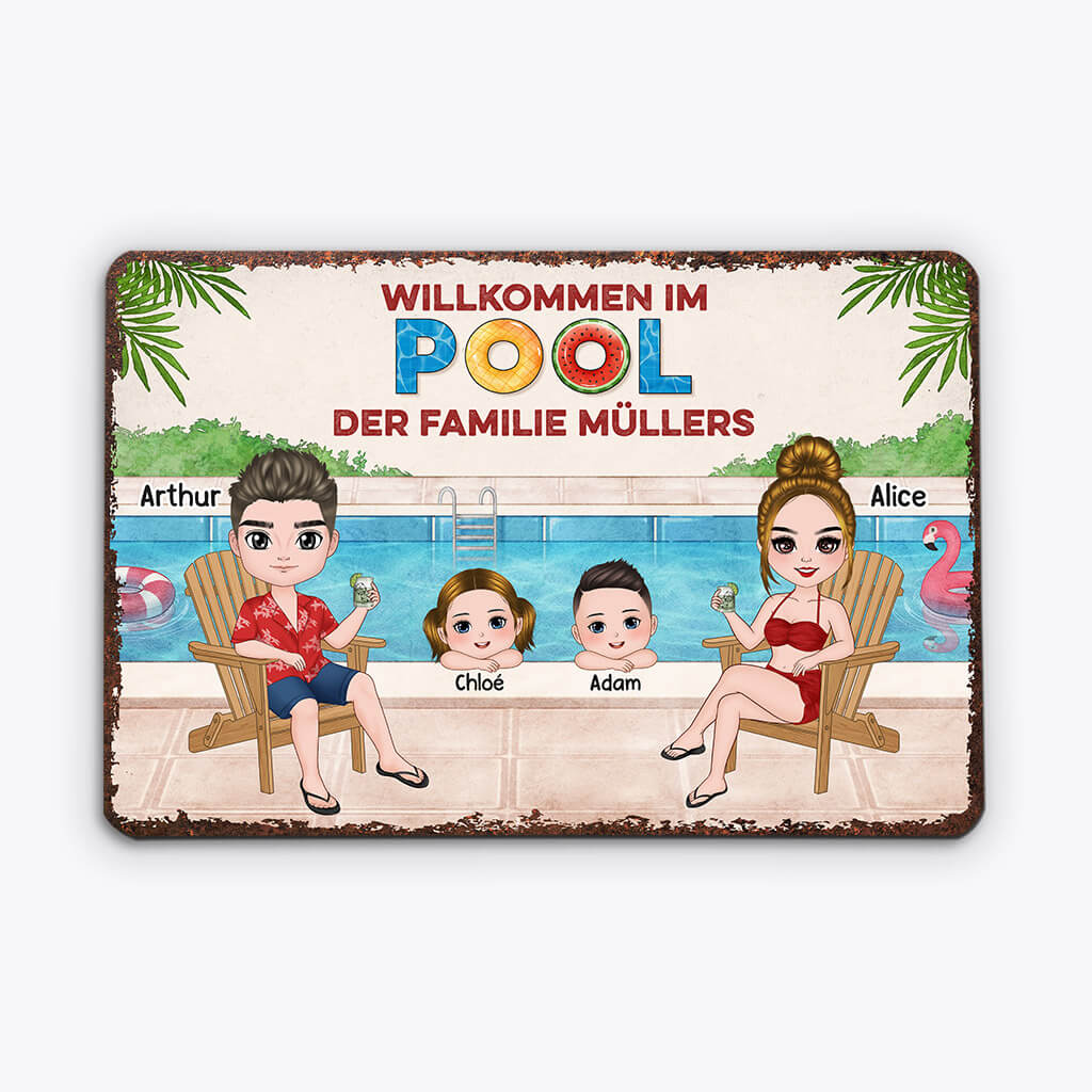 Willkommen Bei Pool Von - Personalisierte Geschenke |Türschild für die Familie