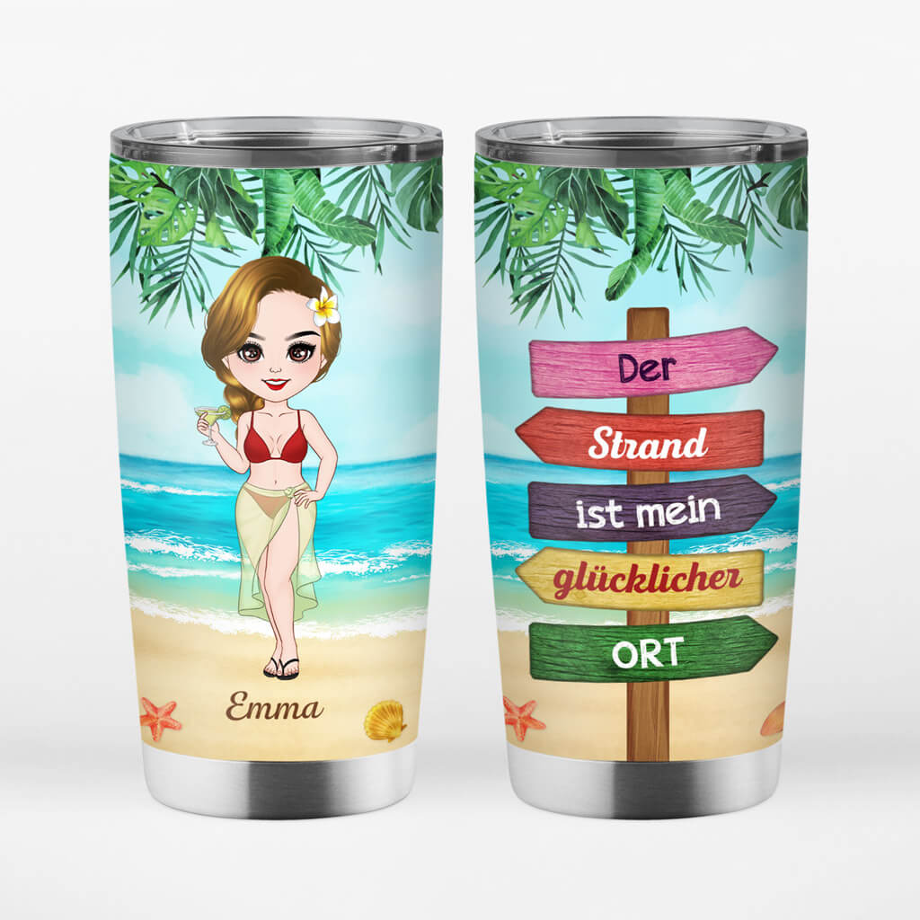 Mein Glücklicher Ort Strand - Personalisierte Geschenke | Thermobecher für Frauen/Herren