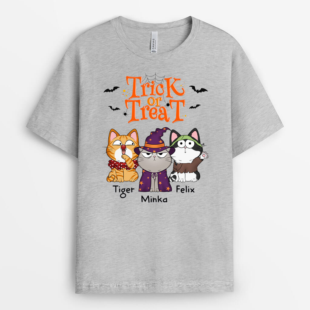 1294AGE2 personalisiertes susses oder saures halloween katzen t shirt