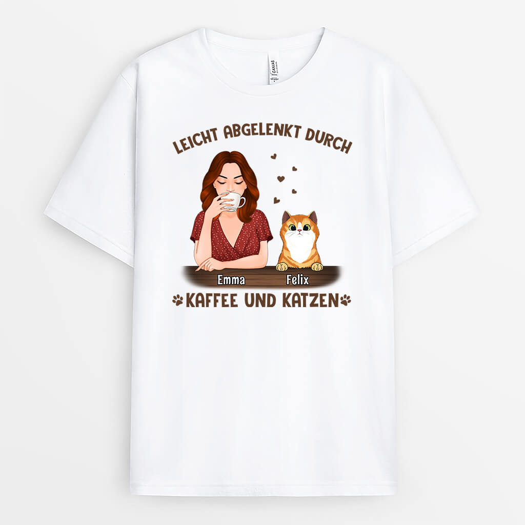 Leicht Abgelenkt Durch Kaffee Und Katzen - Personalisiertes Geschenk | T-shirts für Katzenliebhaber