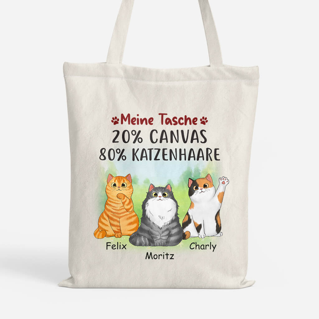 Meine Tasche 20% Canvas 80% Katzenhaare - Personalisiertes Geschenk | Tragetasche für Katzenliebhaber