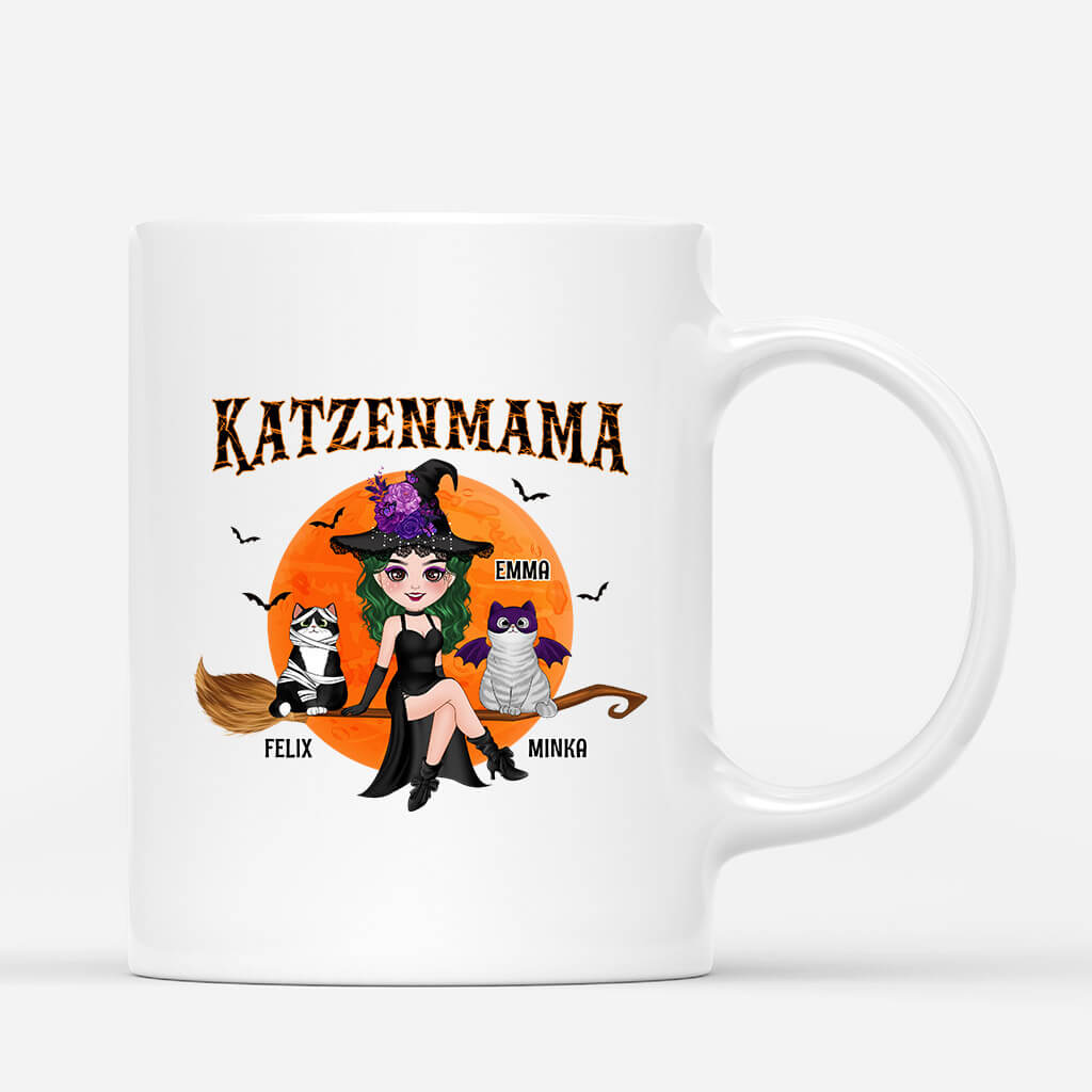 Katzenmama Mit Besen - Personalisiertes Geschenk | Tasse für Halloween