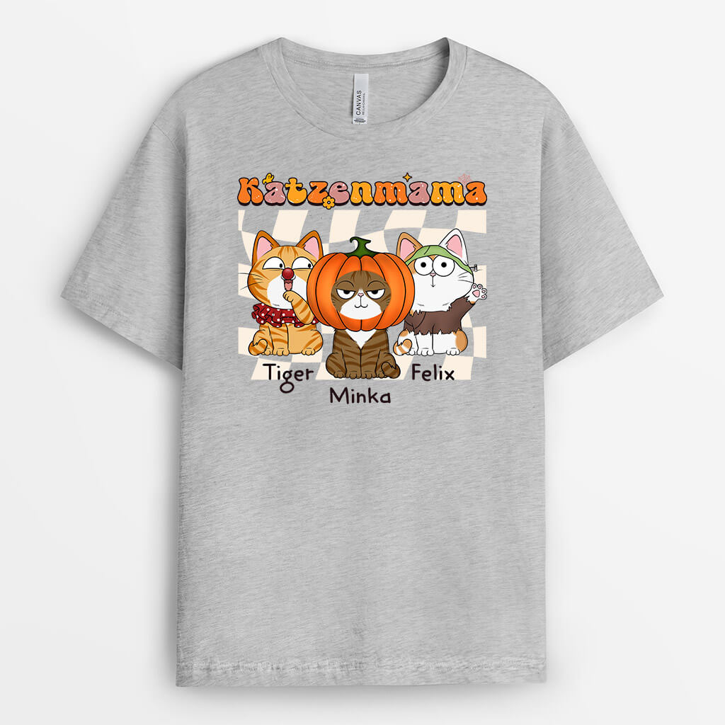 Katzenmama Retro Halloween - Personalisiertes Geschenk | T-shirt für Katzenliebhaber