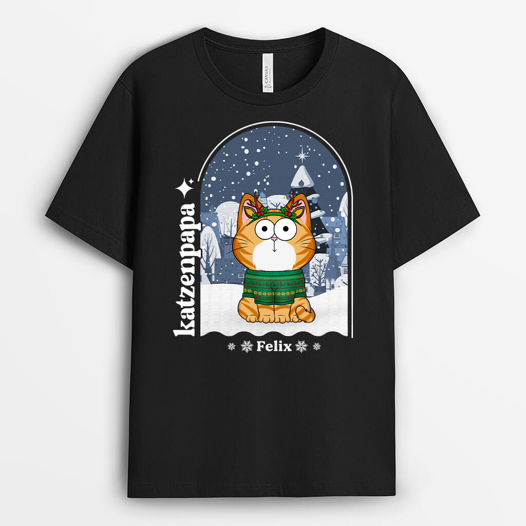 Weihnachten Katzenmama Katzenpapa - Personalisiertes T-shirt | Geschenk für Katzenliebhaber