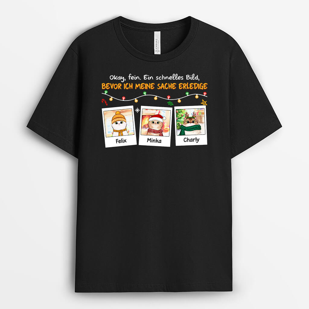 1391AGE2 personalisierter meine katzen sind suchtig nach weihnachtsfotos t shirt