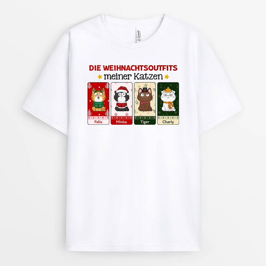Die Weihnachtsoutfits Meiner Katzen - Personalisiertes Geschenk | T-shirt für Katzenliebhaber