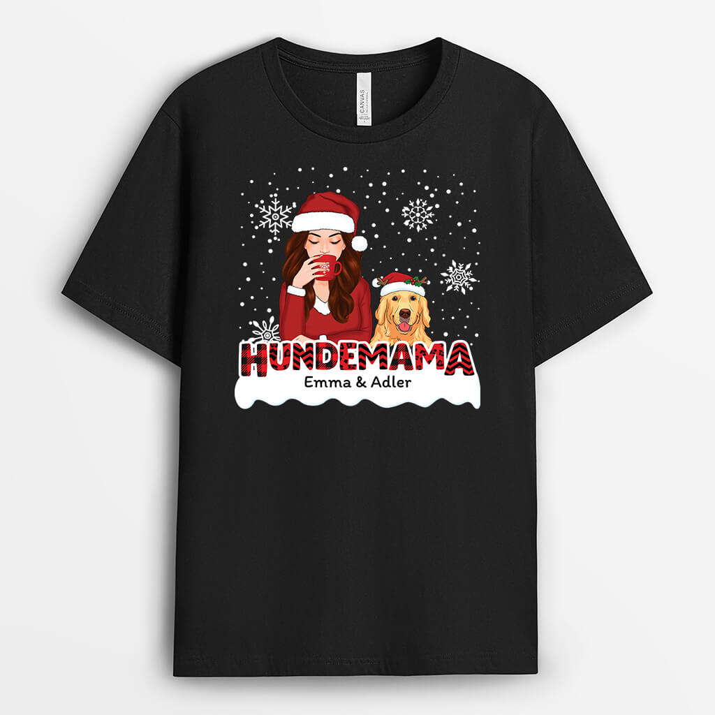 Hundemama Mit Rotem Muster Zu Weihnachten - Personalisiertes Geschenk | T-shirt für Hundeliebhaber