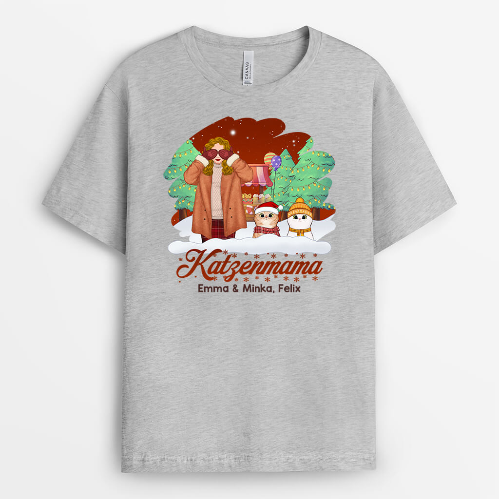 1411AGE2 personalisierter katzenmama im wald weihnachten pullover