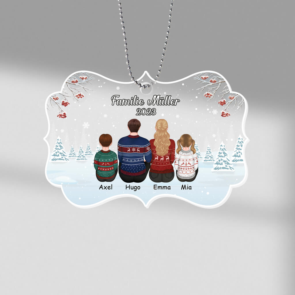 Familienrückenansicht Im Schnee Weihnachten - Personalisiertes Geschenk | Ornament für die Familie