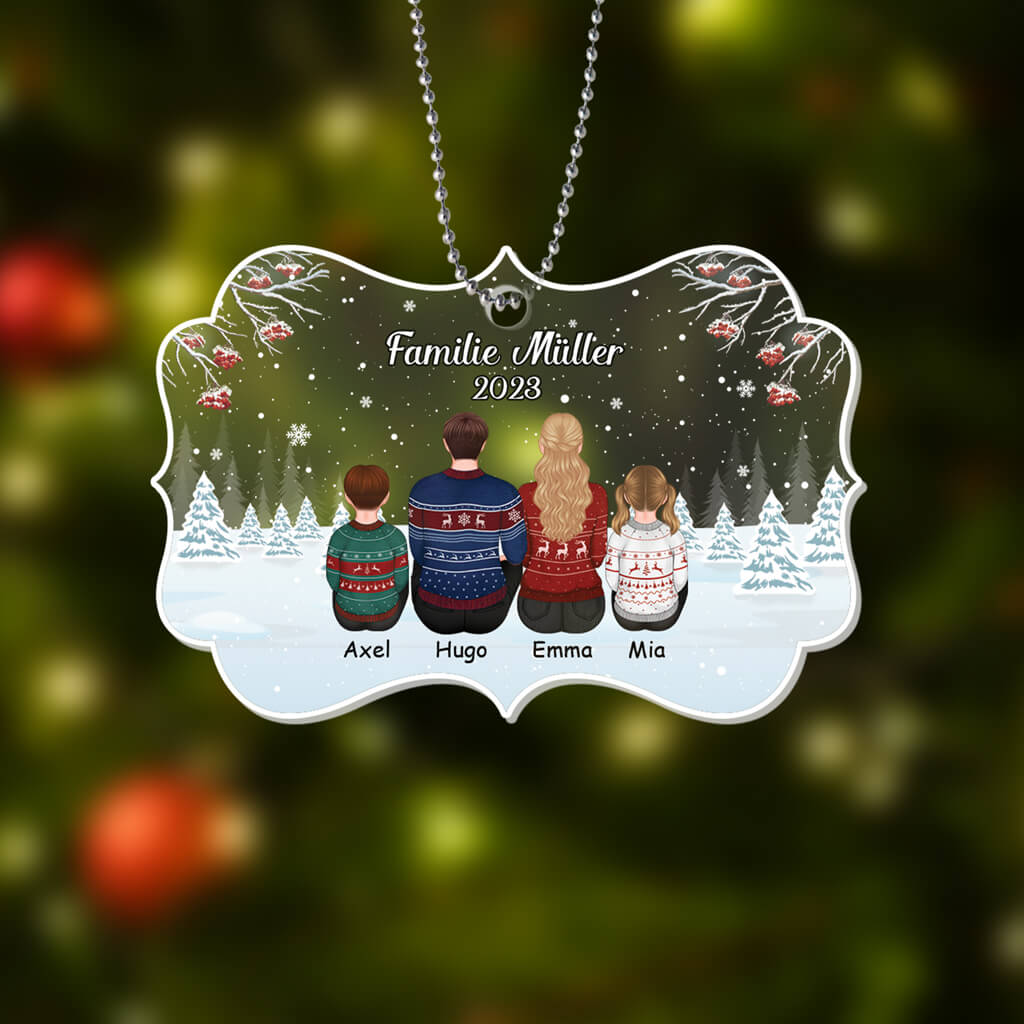 1412OGE2 personalisiertes familienruckenansicht im schnee weihnachten ornament