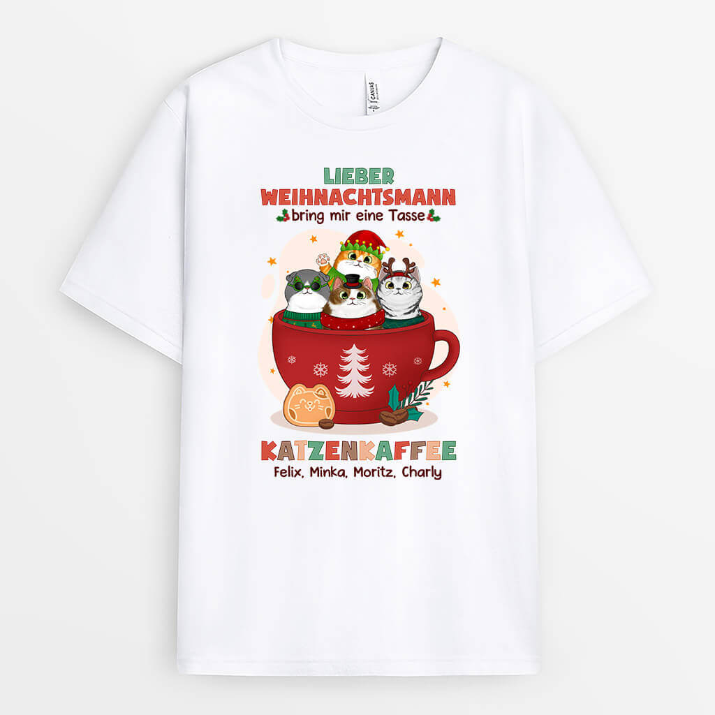 Bring Mir Katzenkaffee Weihnachten - Personalisiertes Geschenk | T-shirt für Katzenliebhaber