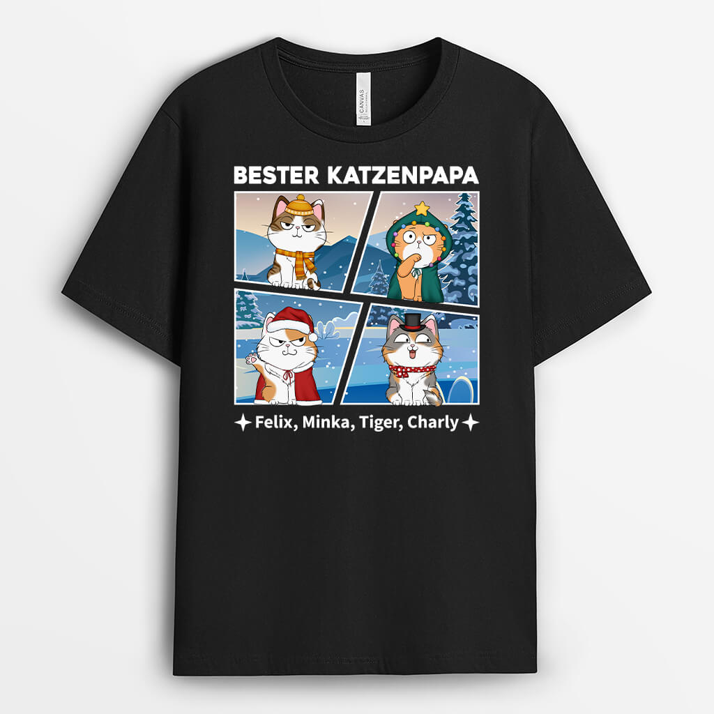 Bester Katzenpapa Aller Zeiten Weihnachten - Personalisiertes Geschenk | T-shirt für Katzenliebhaber