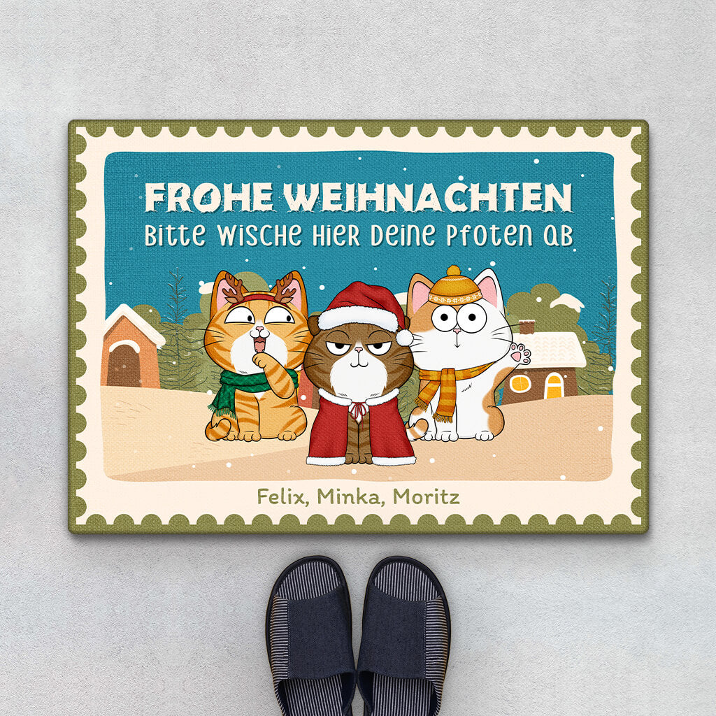Bitte Wische Hier Deine Pfoten Ab Weihnachten - Personalisiertes Geschenk | Fußmatte für Katzenliebhaber