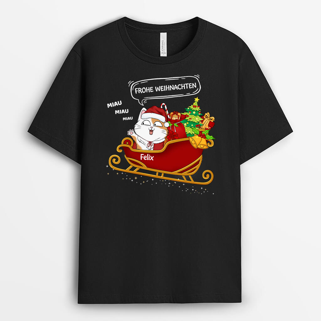 Schnurrige Weihnachten Mit Schlitten - Personalisiertes Geschenk | T-shirt für Katzenliebhaber