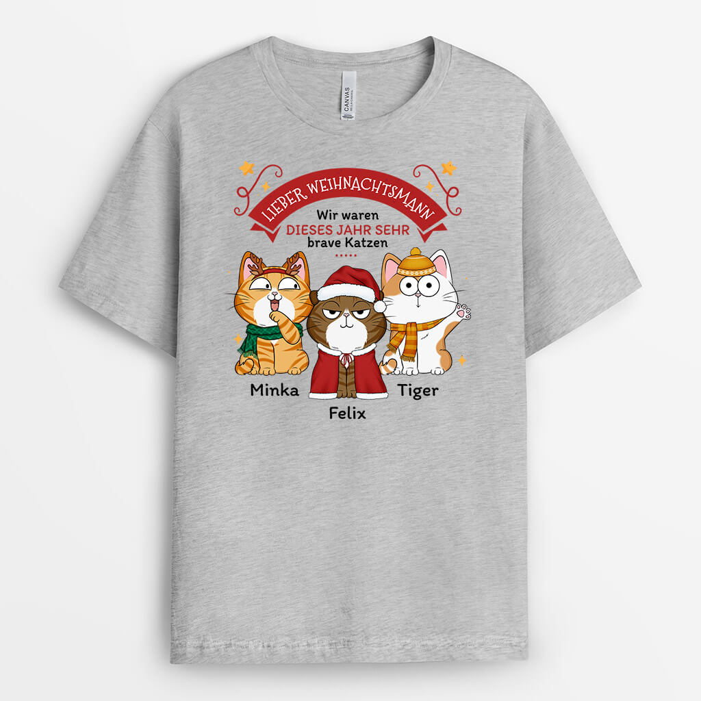 Lieber Weihnachtsmann Wir Sind Brave Katzen - Personalisiertes Geschenk | T-shirt für Katzenliebhaber