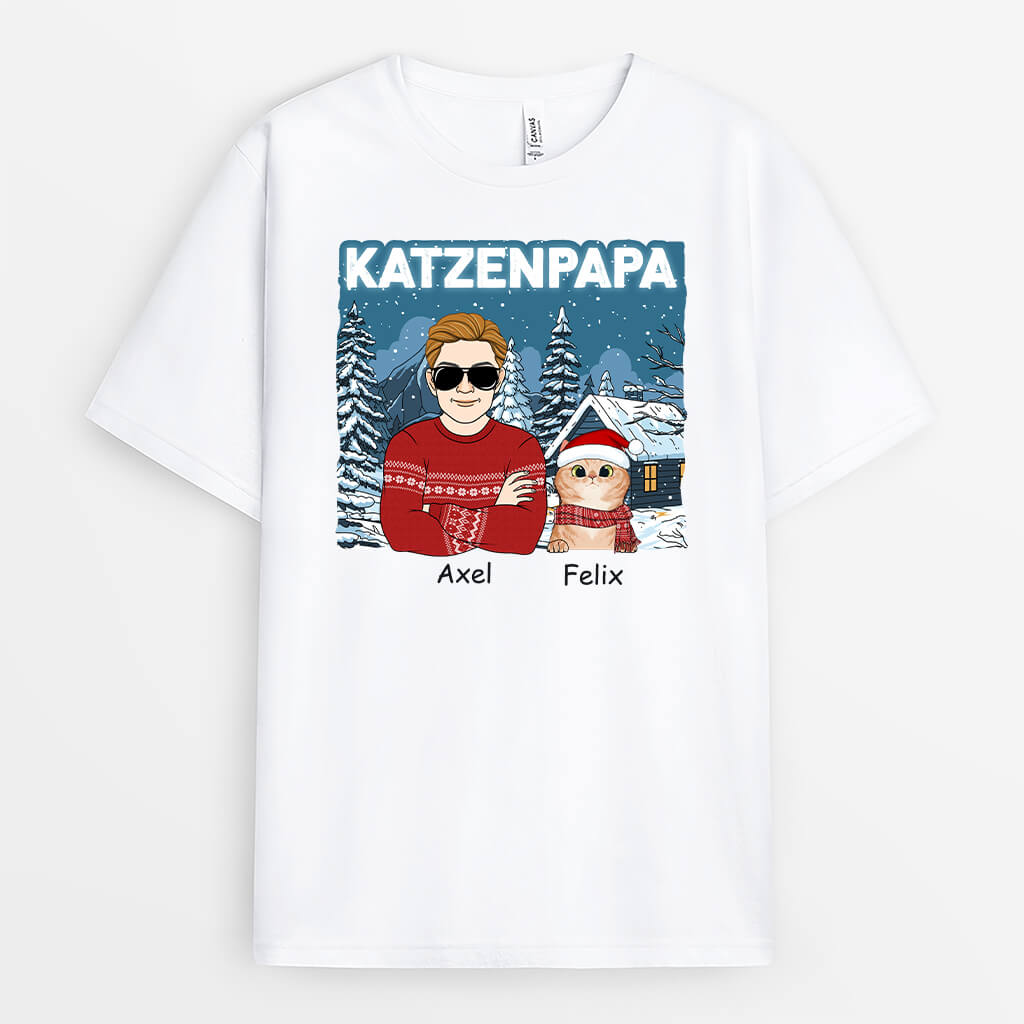 Cooler Katzenpapa Zu Weihnachten - Personalisiertes Geschenk  | T-shirt für Katzenliebhaber