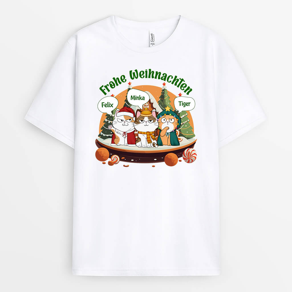 Schnurrige Weihnachten Mit Kekshaus - Personalisiertes Geschenk | T-shirt für Katzenliebhaber