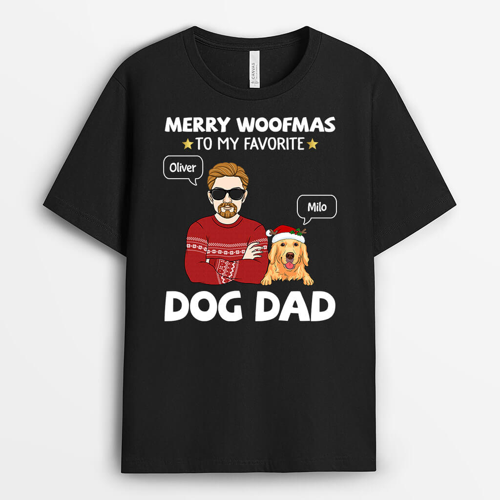 Frohe Wau Wau Weihnachten an unseren Lieblings Hundepapa - Personalisiertes Geschenk | T-shirt für Hundeliebhaber