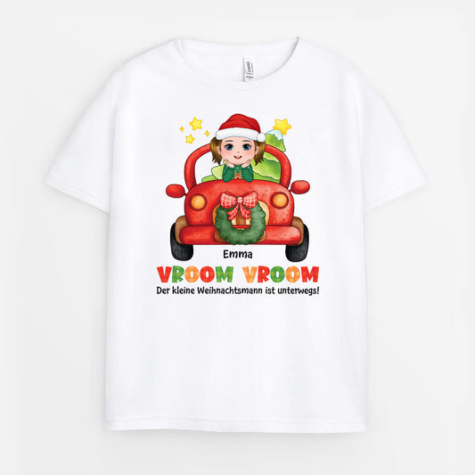 1453AGE1 personalisiertes vroom vroom kleiner weihnachtsmann kommt kinder t shirt
