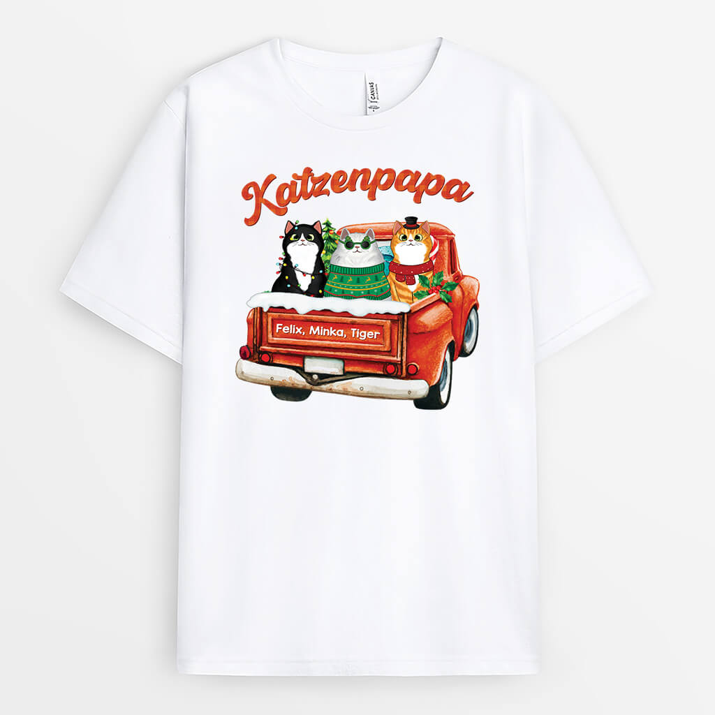 Katzenmama Katzenpapa Auf Dem LKW Weihnachten - Personalisiertes Geschenk | T-shirt für Katzenliebhaber