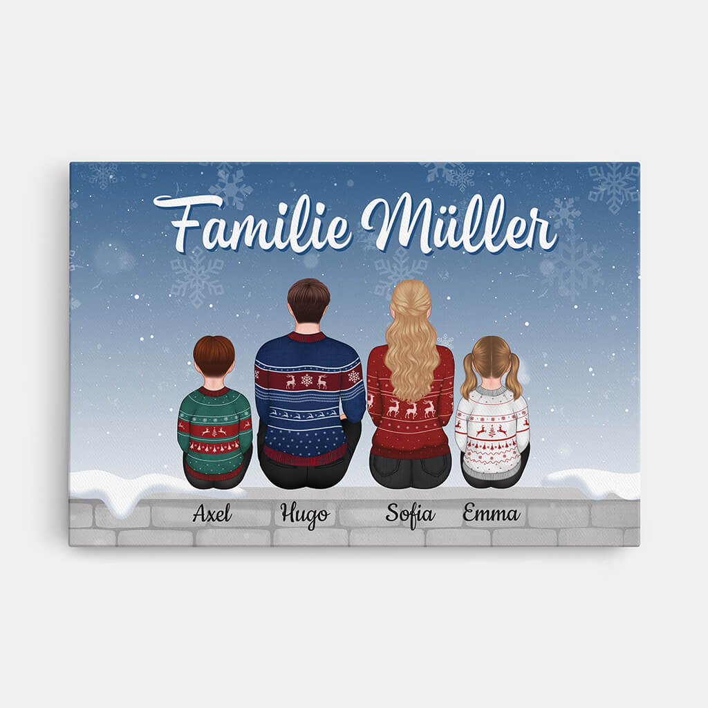 Die Familie Zu Weihnachten - Personalisiertes Geschenk | Leinwand für die Familie