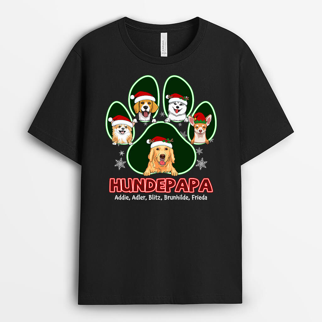 Hundemama Hundepapa Mit Pfote Zu Weihnachten - Personalisiertes Geschenk | T-shirt für Hundeliebhaber