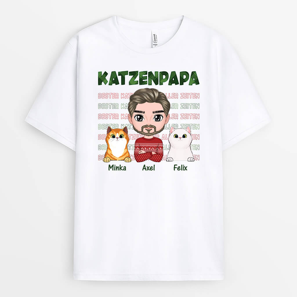 1496AGE2 personalisiertes katzenpapa zu weihnachten t shirt