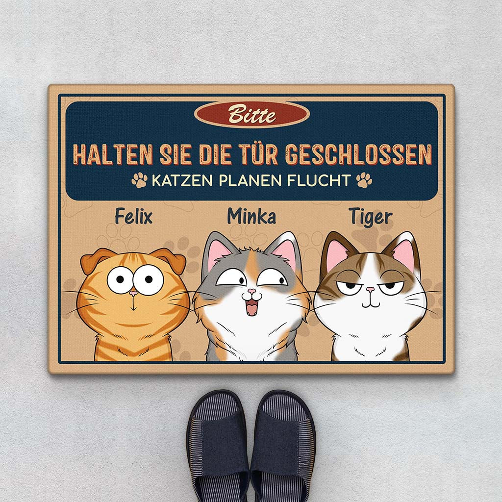 Bitte Tür Geschlossen Halten Katzen Planen Ihren  Ausbruch - Personalisiertes Geschenk | Fußmatte für Katzenliebhaber