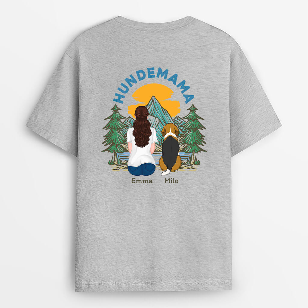 Hundepapa Hundemama im Wald - Personalisiertes Geschenk | Rückenseiten T-shirt für Hundeliebhaber