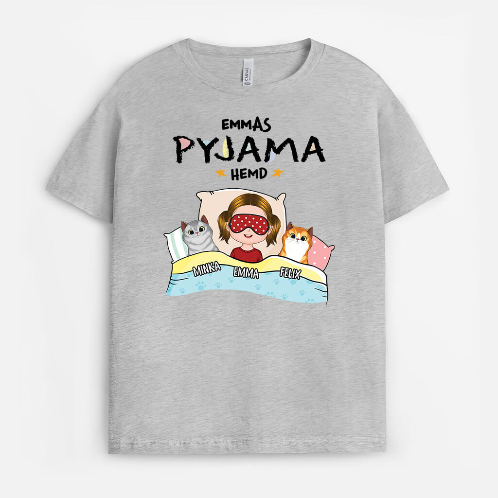 Pyjama Hemd Mit Katze - Personalisiertes Geschenk | Kinder T-shirt für Katzenliebhaber