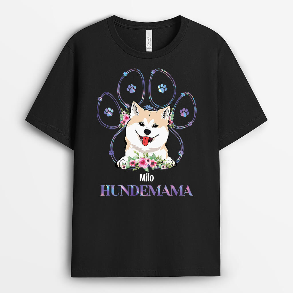 Hundemama Hundepapa Mit Blumen - Personalisiertes Geschenk | T-shirt für Hundeliebhaber