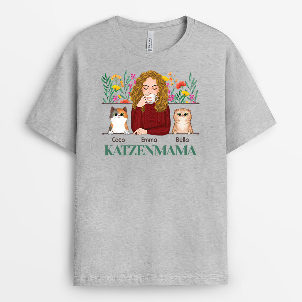 Katzenmama Mit Blumen - Personalisiertes Geschenk | T-shirt für Katzenliebhaber