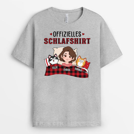 1549AGE1 personalisiertes offizielles schlafshirt mit katzen und roter decke t shirt