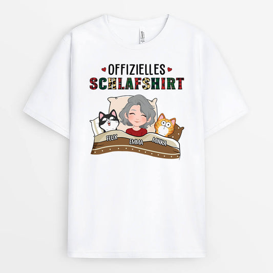1549AGE2 personalisiertes offizielles schlafshirt mit katzen und roter decke t shirt