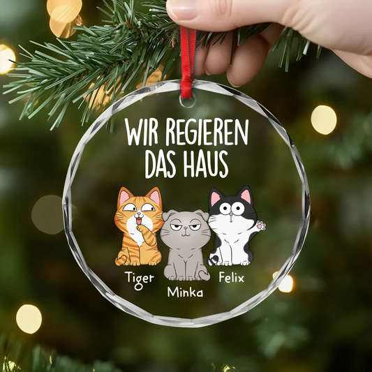 1662OGE2 wir regieren das haus pfoten personalisierte glas ornamente katzen 1662O3N8D