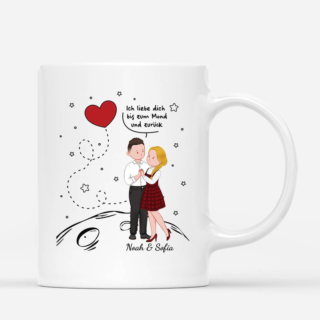Ich liebe dich bis zum Mond und zurück - Personalisiertes Geschenk | Tasse für Paare