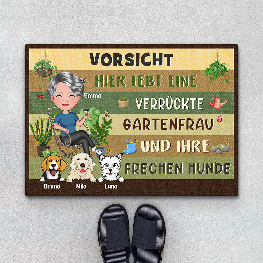 Vorsicht! Hier Wohnen Eine Verrückte Pflanzenfrau Und Ihre Frechen Hunde - Personalisiertes Geschenk | Fußmatte für Hundeliebhaber